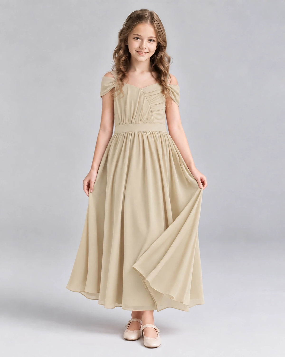 Champagne A-line Junior Bridesmaid Dresses Front