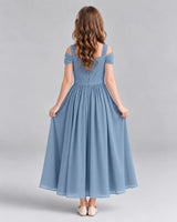 Dusty Blue A-line Junior Bridesmaid Dresses Back