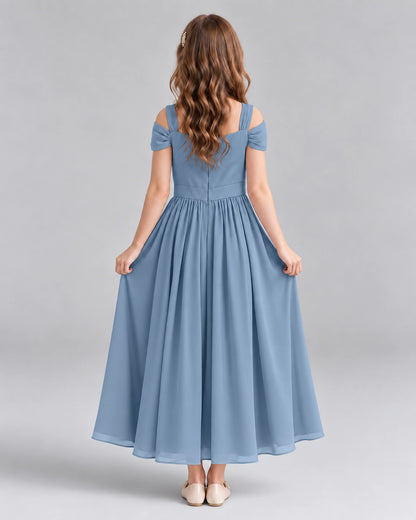 Dusty Blue A-line Junior Bridesmaid Dresses Back