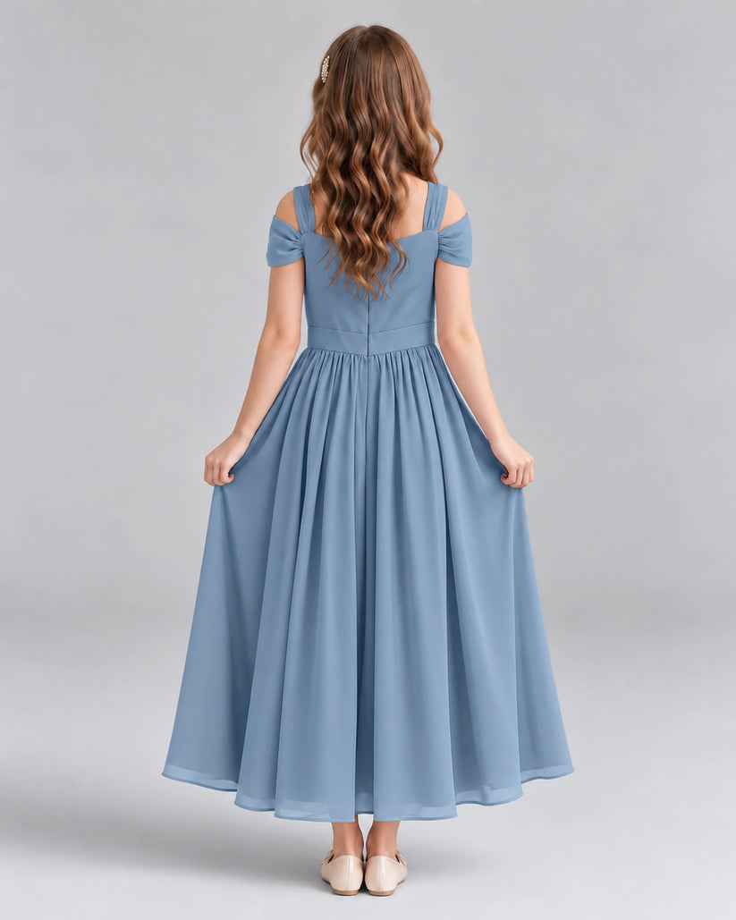 Dusty Blue A-line Junior Bridesmaid Dresses Back