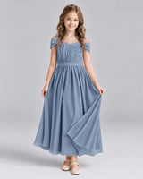 Dusty Blue A-line Junior Bridesmaid Dresses Front