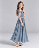 Dusty Blue A-line Junior Bridesmaid Dresses Side