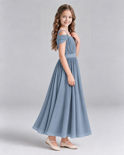 Dusty Blue A-line Junior Bridesmaid Dresses Side