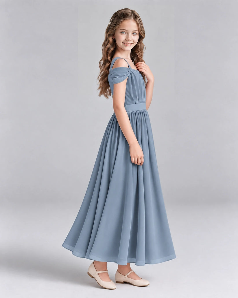 Dusty Blue A-line Junior Bridesmaid Dresses Side