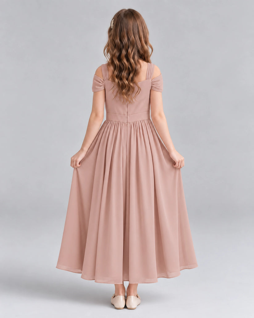 Dusty Rose A-line Junior Bridesmaid Dresses Back