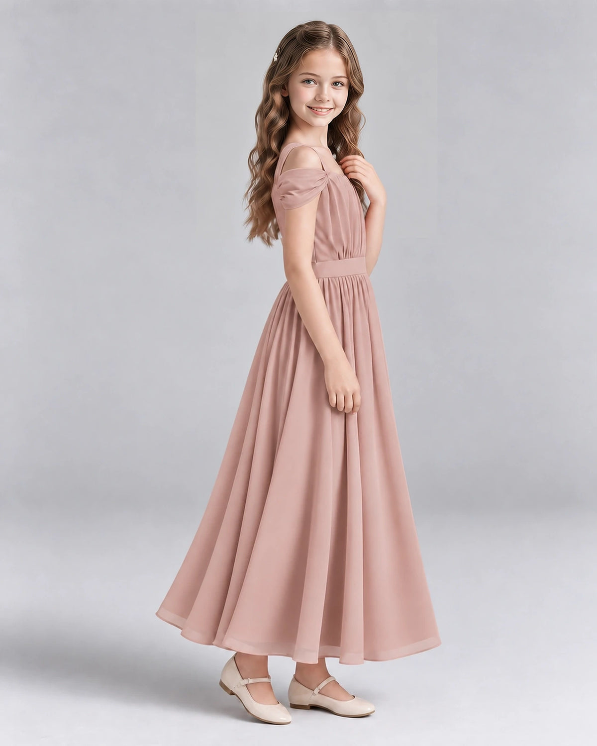 Dusty Rose A-line Junior Bridesmaid Dresses Side
