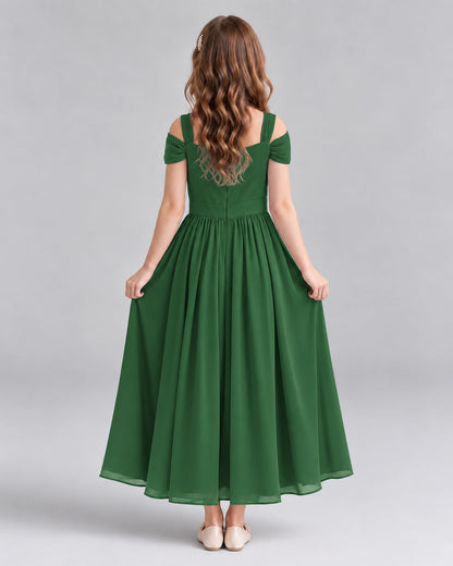 Emerald Green A-line Junior Bridesmaid Dresses Back