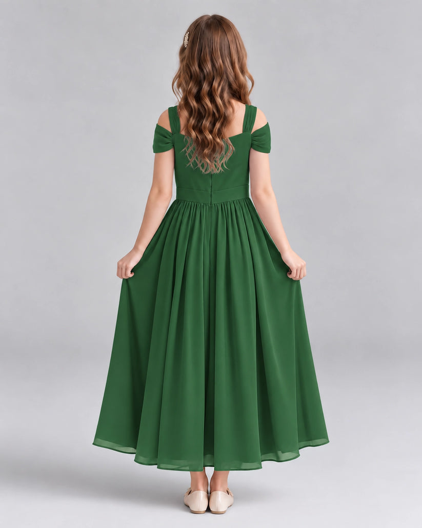 Emerald Green A-line Junior Bridesmaid Dresses Back