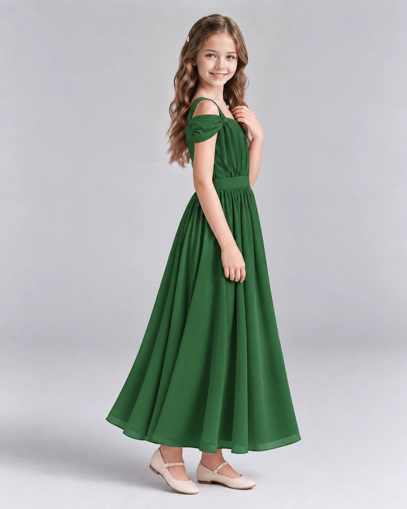 Emerald Green A-line Junior Bridesmaid Dresses Side
