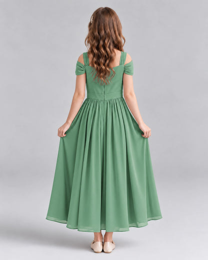 Eucalyptus A-line Junior Bridesmaid Dresses Back