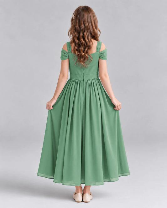 Eucalyptus A-line Junior Bridesmaid Dresses Back