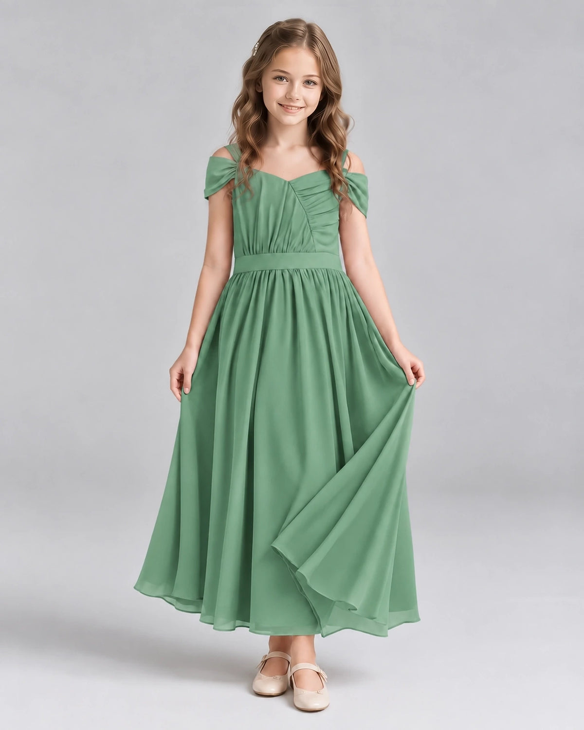 Eucalyptus A-line Junior Bridesmaid Dresses Front