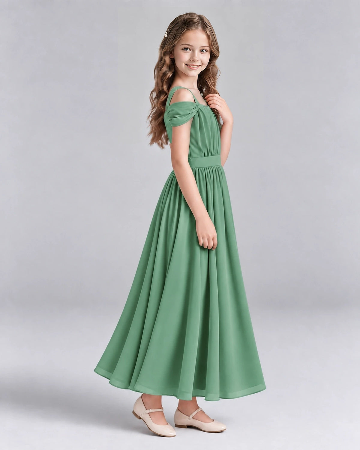 Eucalyptus A-line Junior Bridesmaid Dresses Side