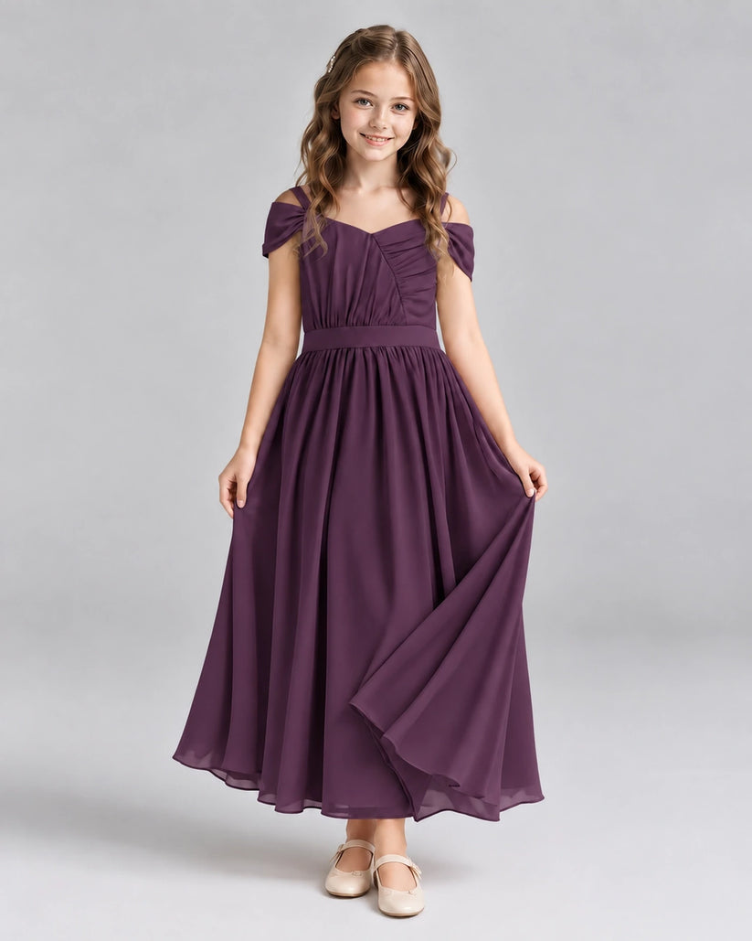 Grape A-line Junior Bridesmaid Dresses Front