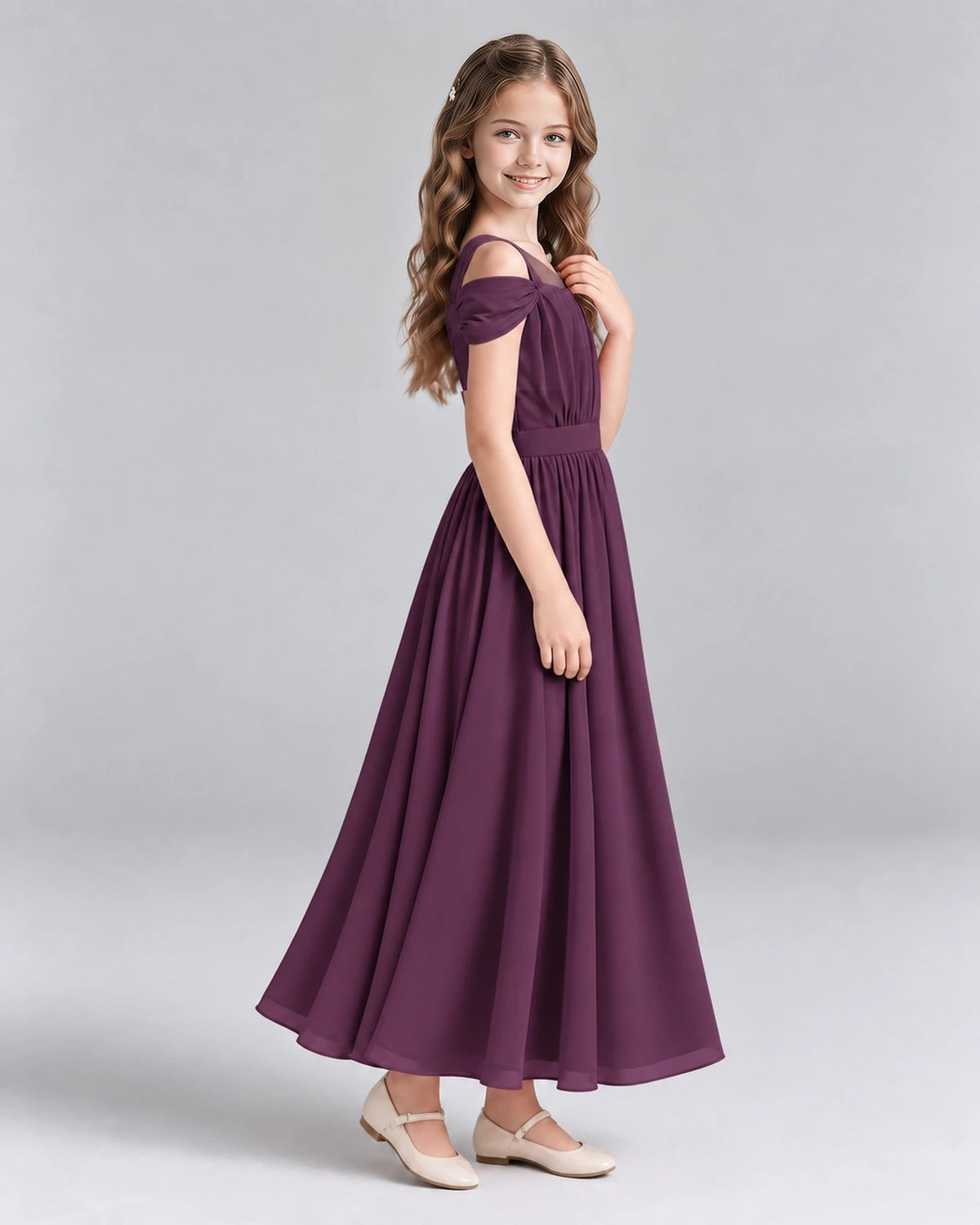 Grape A-line Junior Bridesmaid Dresses Side
