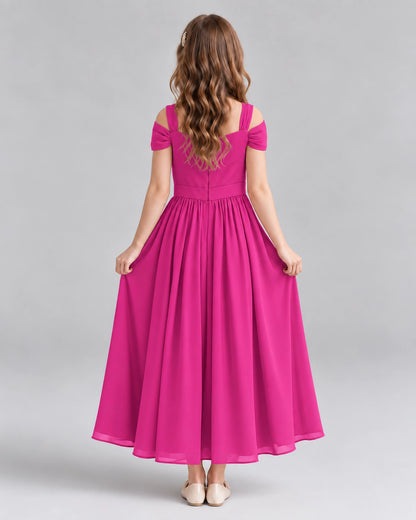 Hot Pink A-line Junior Bridesmaid Dresses Back