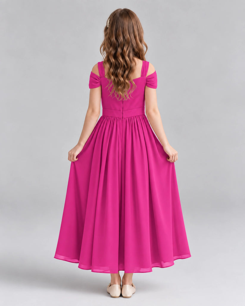 Hot Pink A-line Junior Bridesmaid Dresses Back