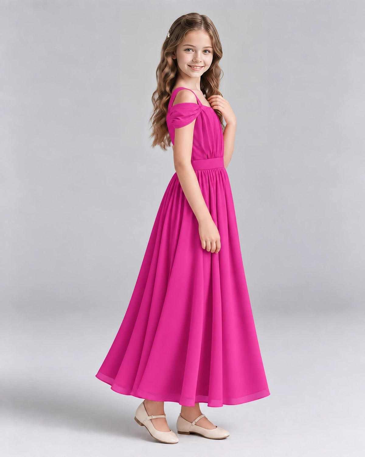Hot Pink A-line Junior Bridesmaid Dresses Side