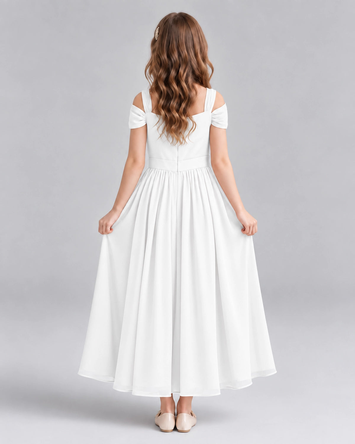 Ivory A-line Junior Bridesmaid Dresses Back