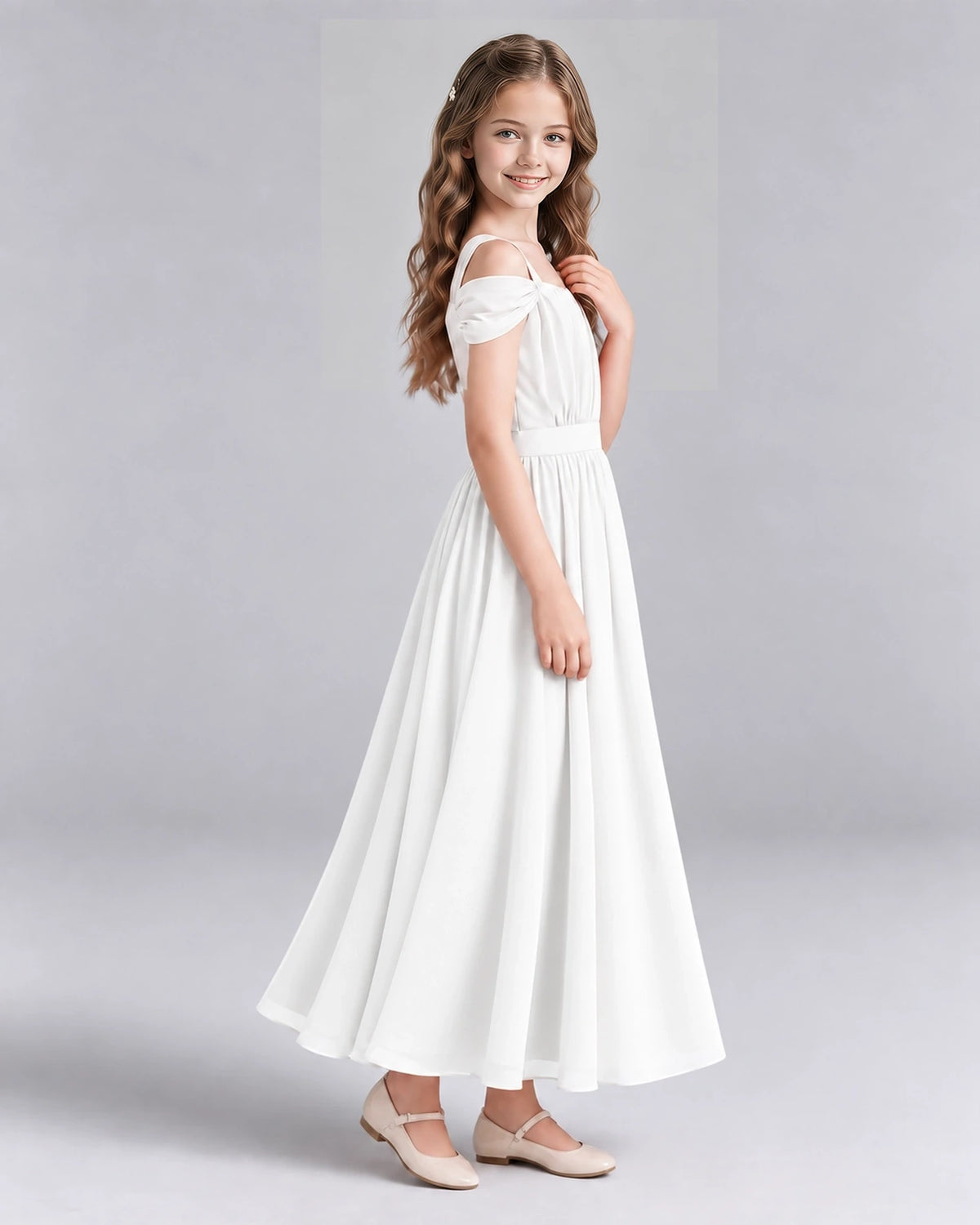 Ivory A-line Junior Bridesmaid Dresses Side