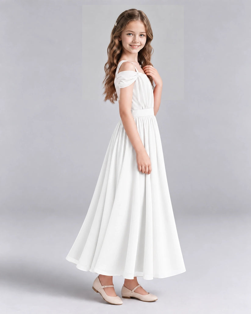 Ivory A-line Junior Bridesmaid Dresses Side