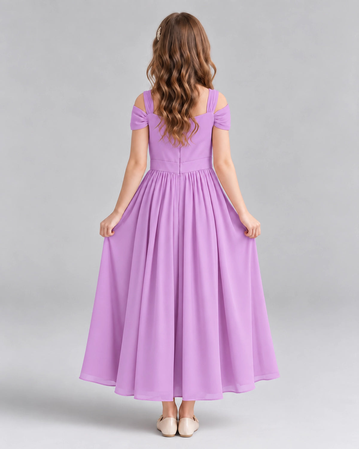 Lilac A-line Junior Bridesmaid Dresses Back