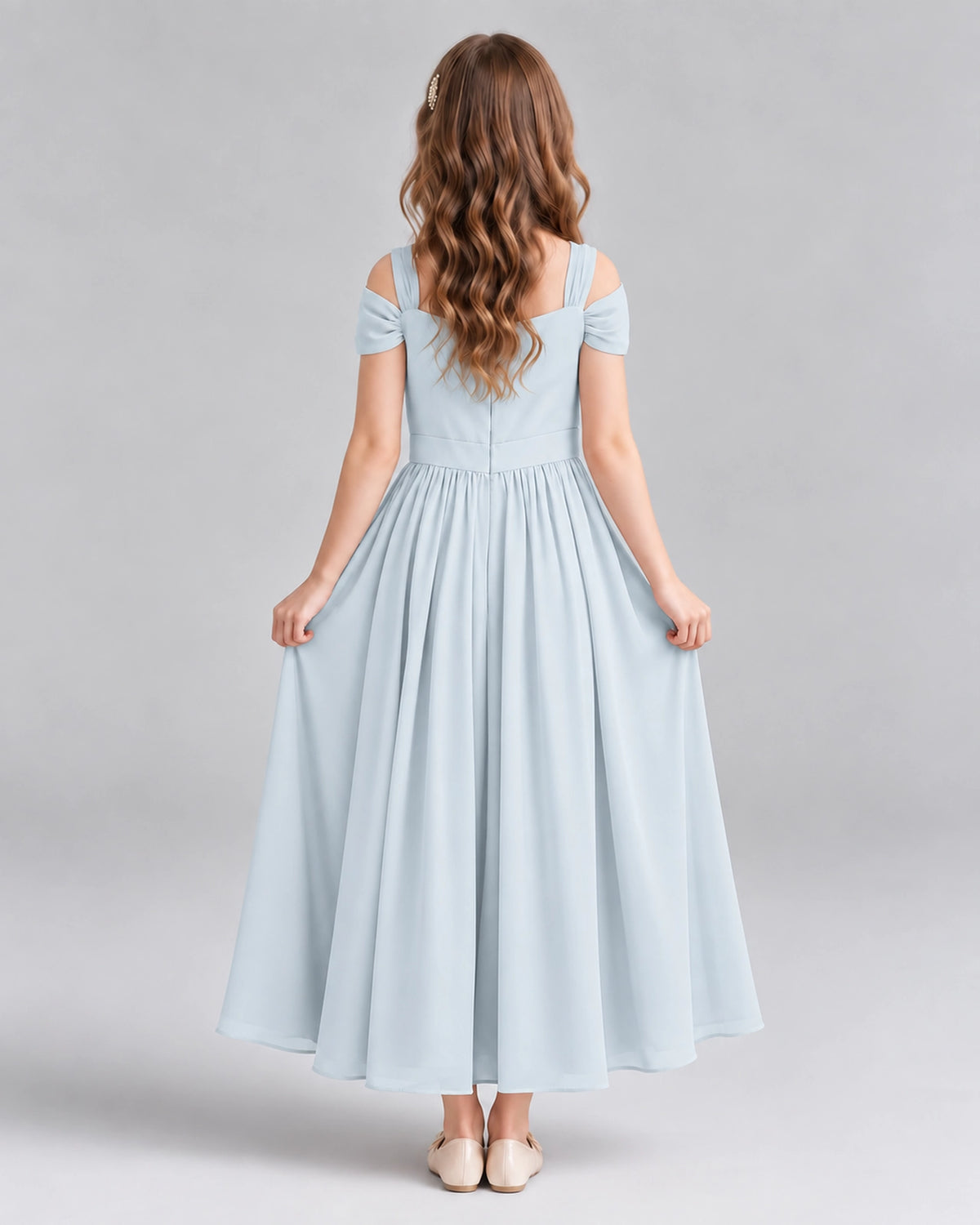 Mist A-line Junior Bridesmaid Dresses Back