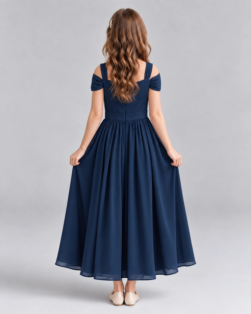 Navy Blue A-line Junior Bridesmaid Dresses Back
