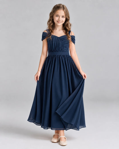 Navy Blue A-line Junior Bridesmaid Dresses Front