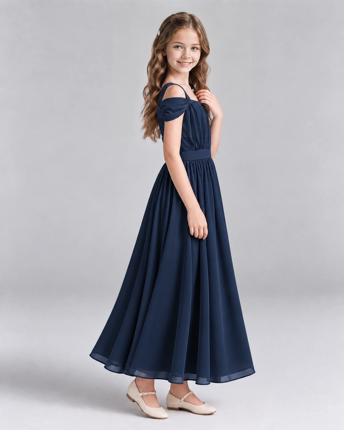 Navy Blue A-line Junior Bridesmaid Dresses Side