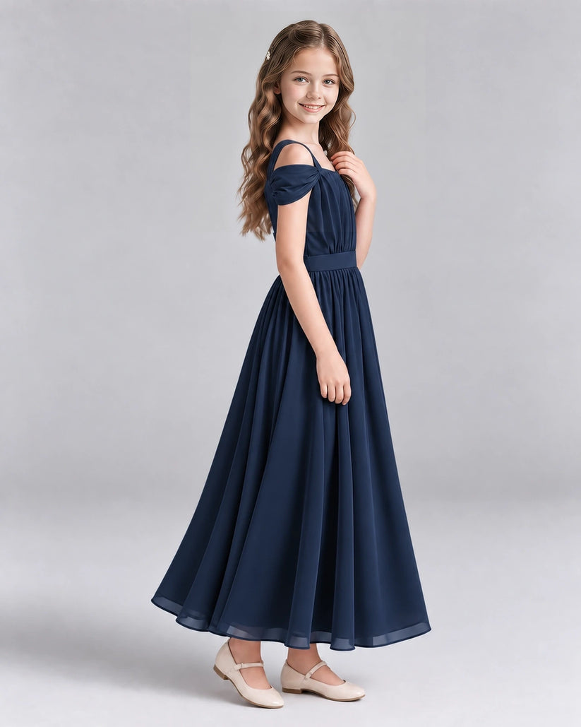 Navy Blue A-line Junior Bridesmaid Dresses Side