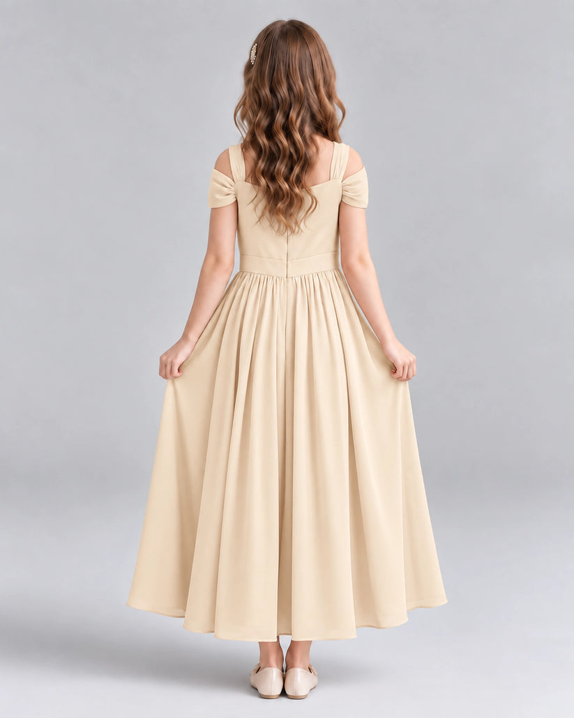 Peach A-line Junior Bridesmaid Dresses Back