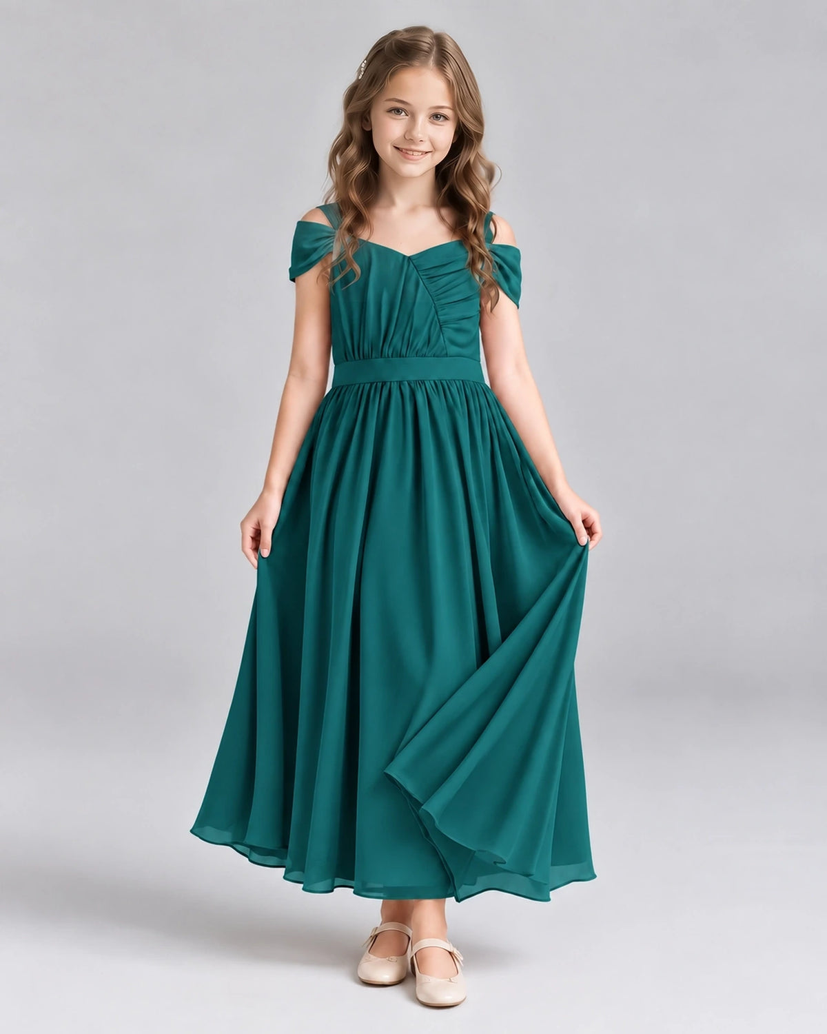 Peacock A-line Junior Bridesmaid Dresses Front