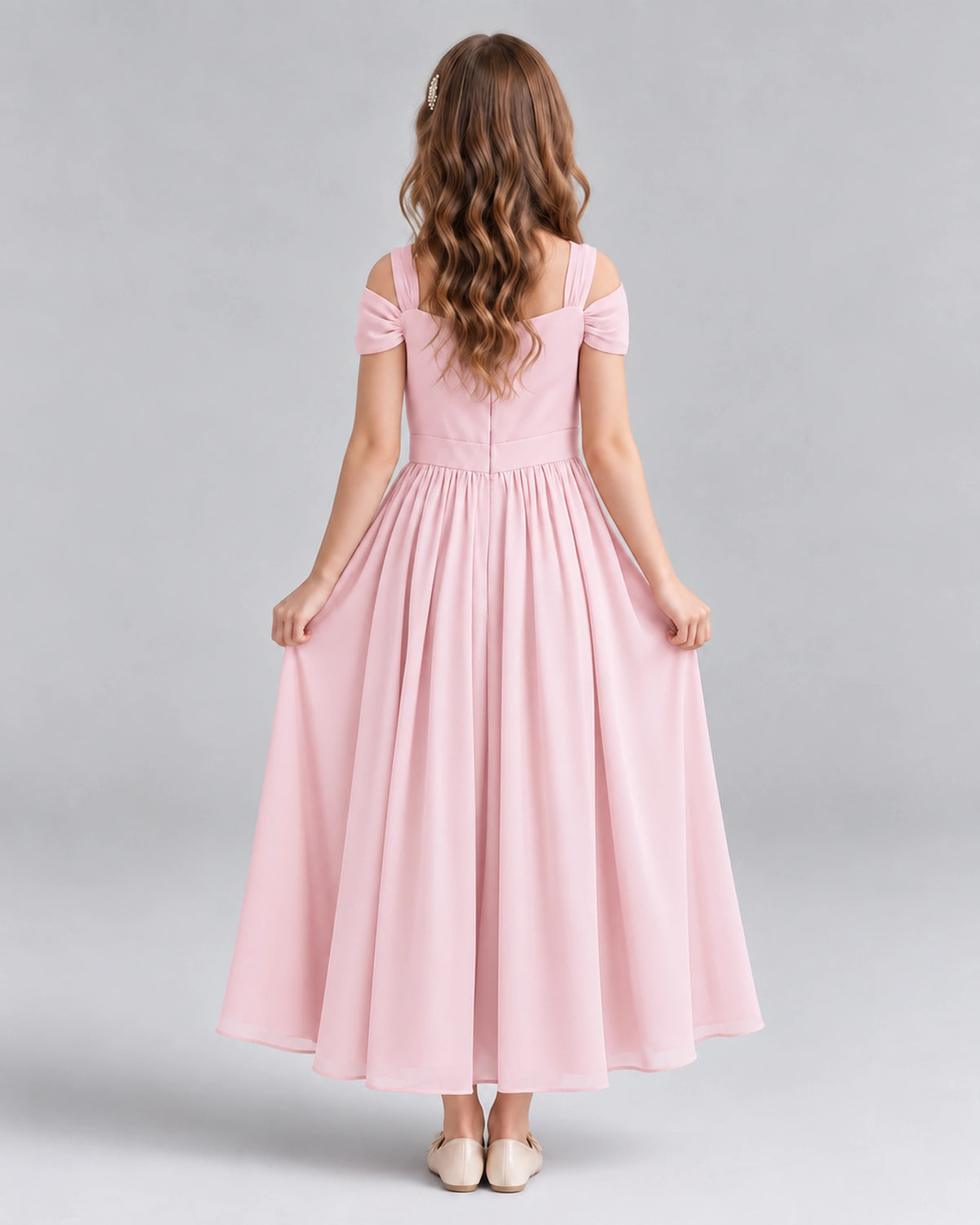 Pink A-line Junior Bridesmaid Dresses Back