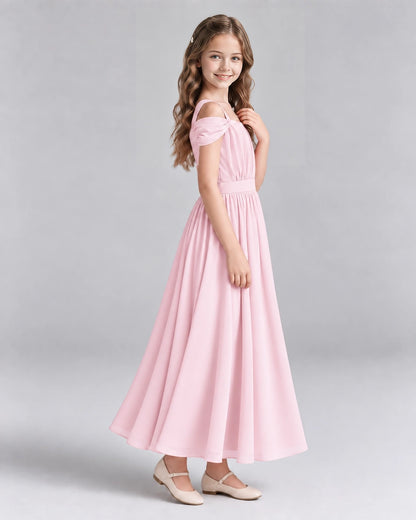 Pink A-line Junior Bridesmaid Dresses Side