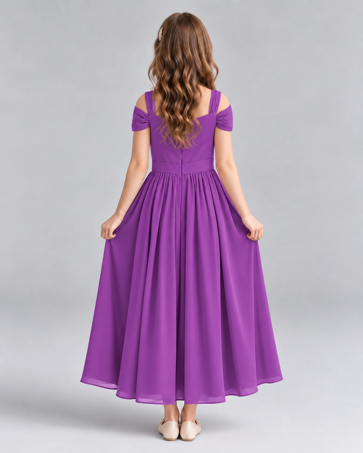 Purple A-line Junior Bridesmaid Dresses Back