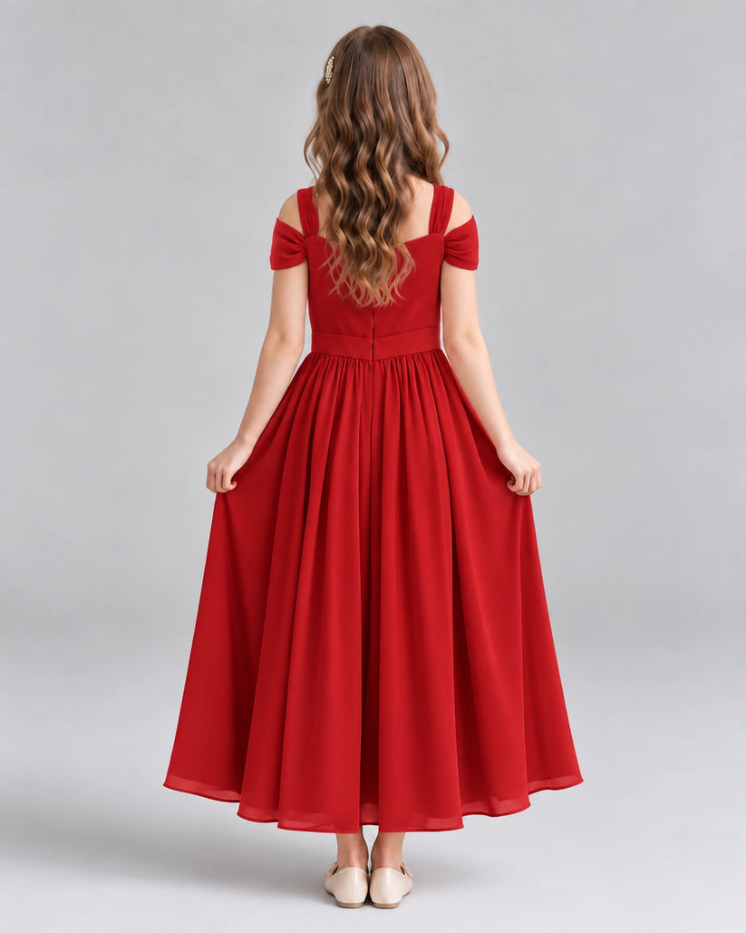 Red A-line Junior Bridesmaid Dresses Back