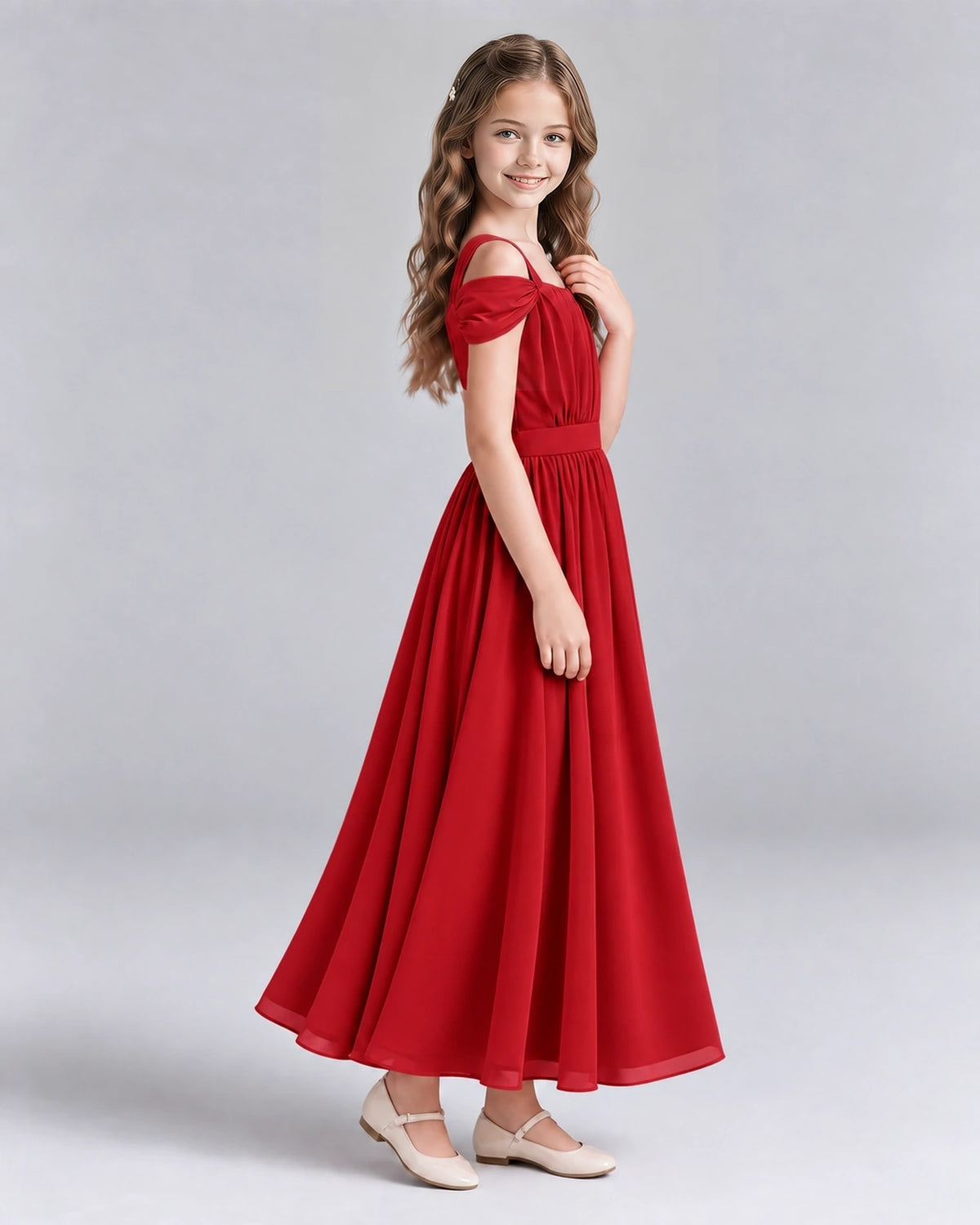 Red A-line Junior Bridesmaid Dresses Side