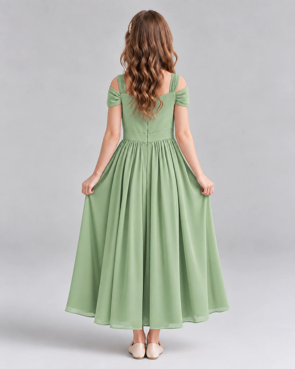 Sage Green A-line Junior Bridesmaid Dresses Back