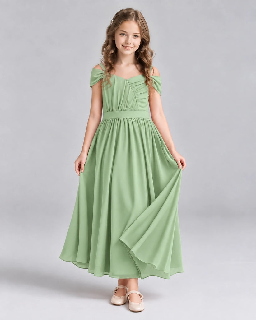 Sage Green A-line Junior Bridesmaid Dresses Front