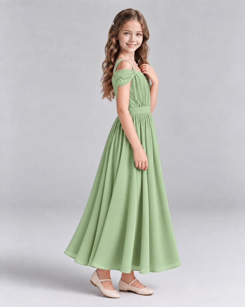 Sage Green A-line Junior Bridesmaid Dresses Side