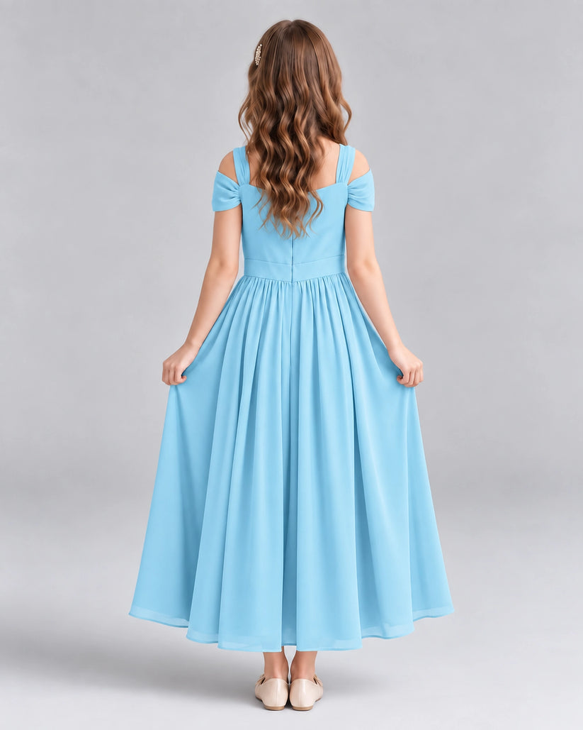 Sky Blue A-line Junior Bridesmaid Dresses Back