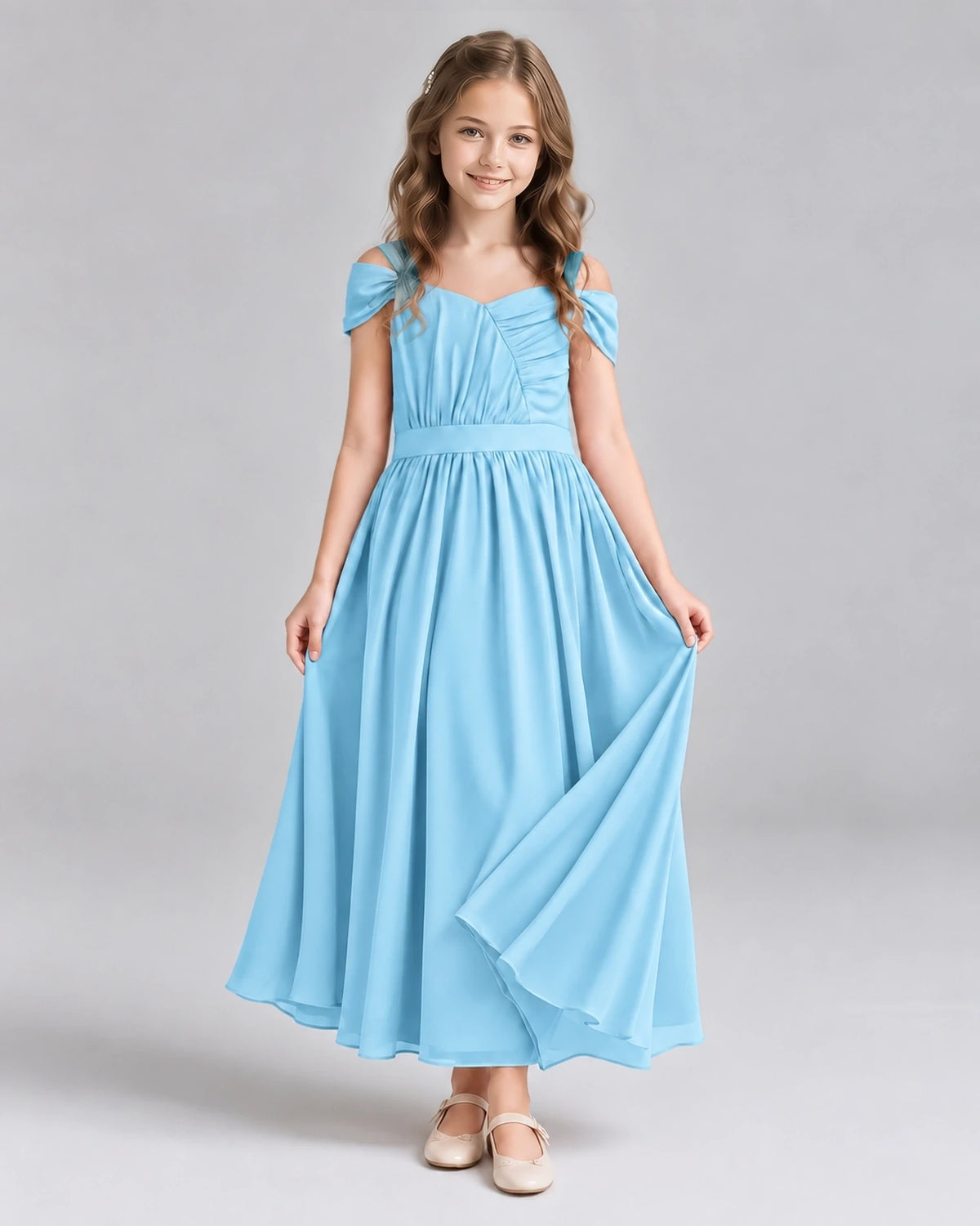 Sky Blue A-line Junior Bridesmaid Dresses Front