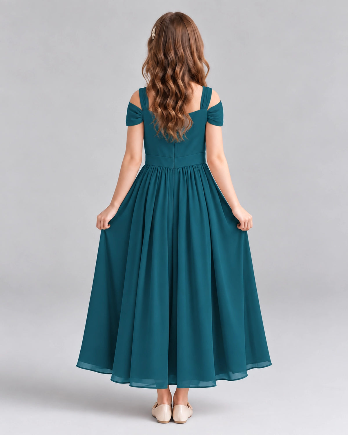 Teal A-line Junior Bridesmaid Dresses Back