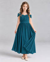 Teal A-line Junior Bridesmaid Dresses Front