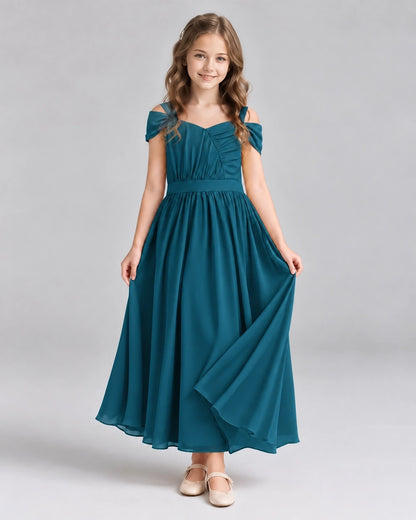 Teal A-line Junior Bridesmaid Dresses Front