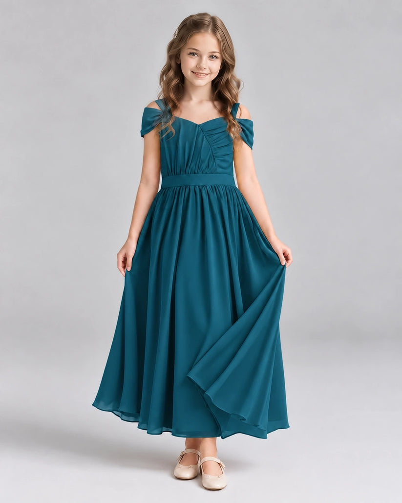 Teal A-line Junior Bridesmaid Dresses Front
