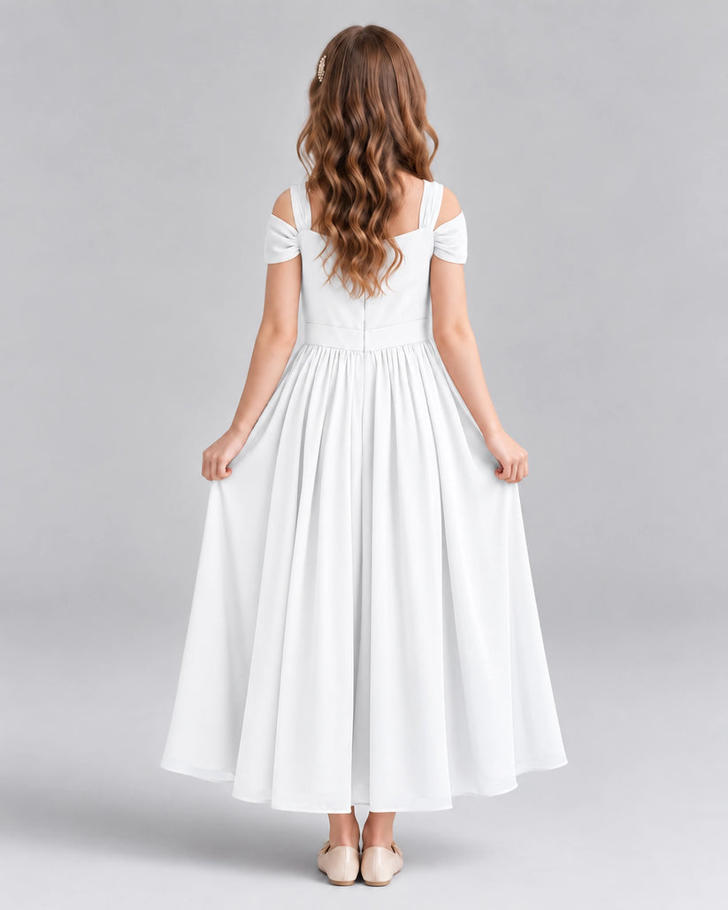 White A-line Junior Bridesmaid Dresses Back