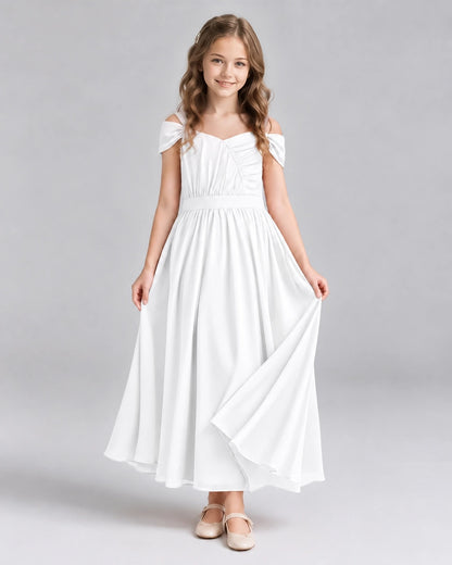 White A-line Junior Bridesmaid Dresses Front