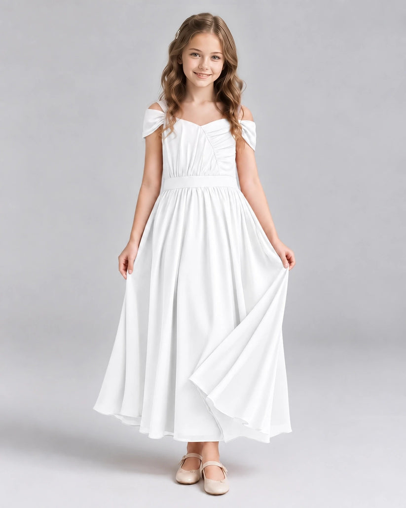 White A-line Junior Bridesmaid Dresses Front